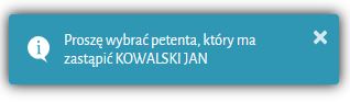 Widok okna z informacją o przepięciu petenta